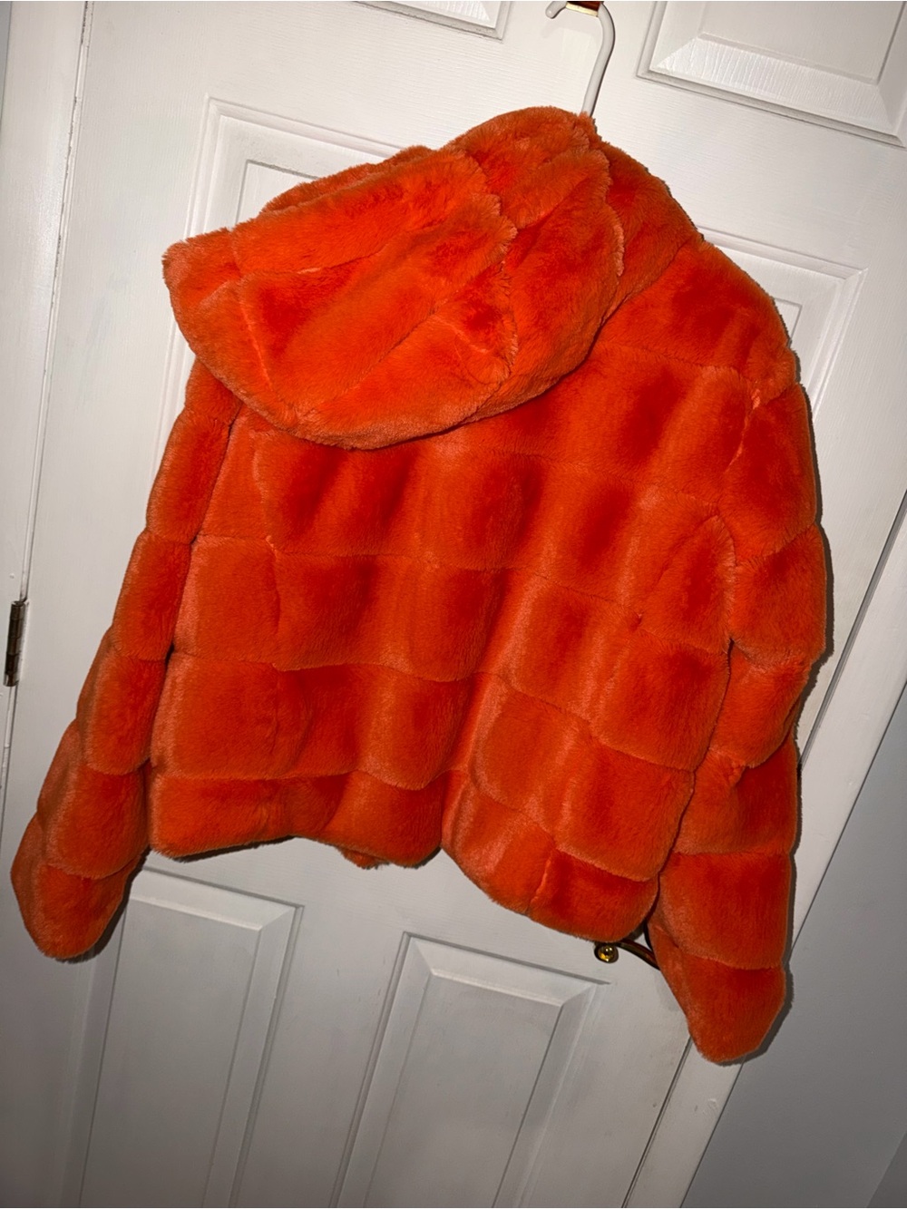 Fashion Nova Vibrant Orange Faux Fur Hooded Jacket - Picture 2 of 3